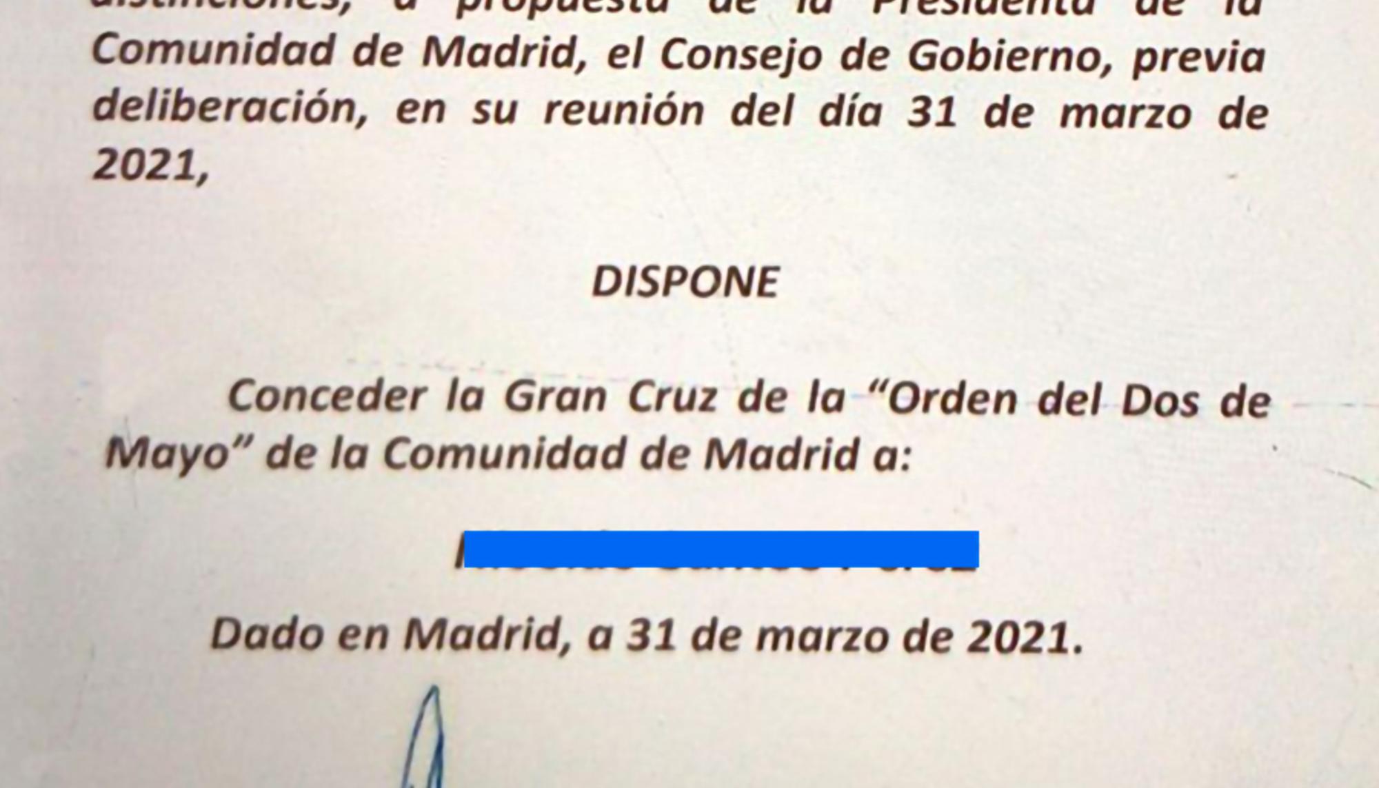 Diploma gran cruz orden del dos de mayo